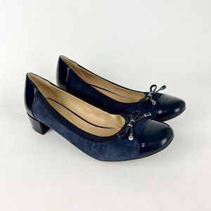 Geox Carey Block Heel Pumps D54V8A Blue Suede Patent Cap Toe size 41 US 10.5